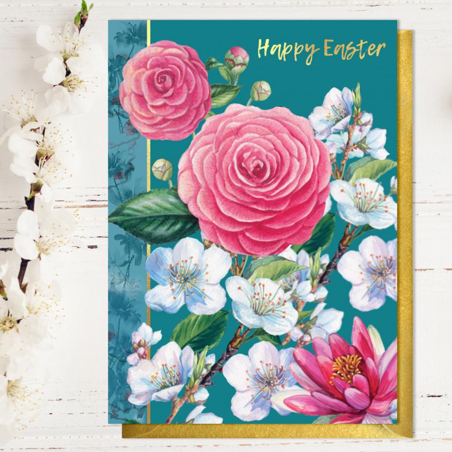 Kimono Easter Greetings Card with Gold Accents